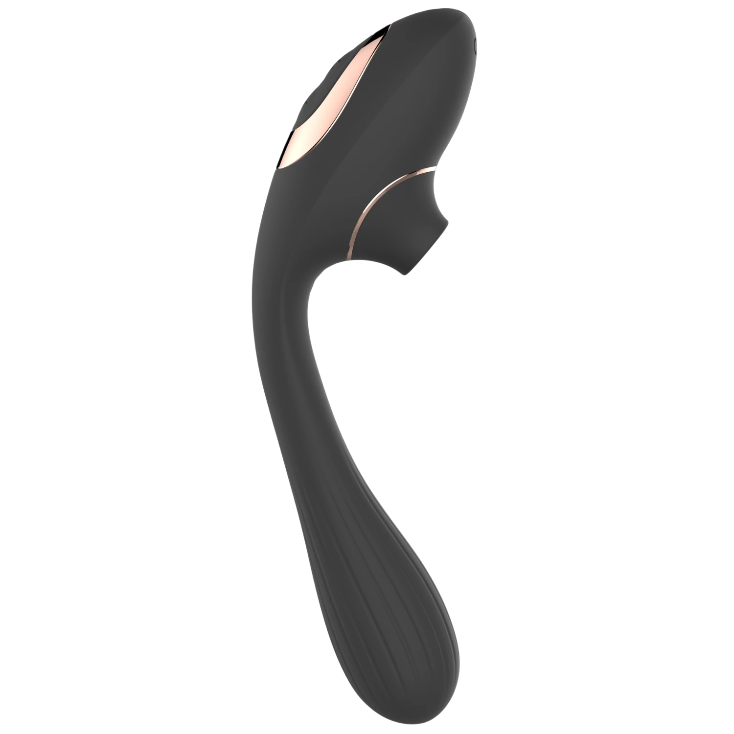 Profil du vibromasseur 2-en-1 Dina noir montrant sa forme ergonomique flexible en silicone premium - Oh My God'Z
