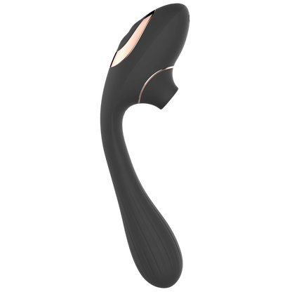 Profil du vibromasseur 2-en-1 Dina noir montrant sa forme ergonomique flexible en silicone premium - Oh My God'Z