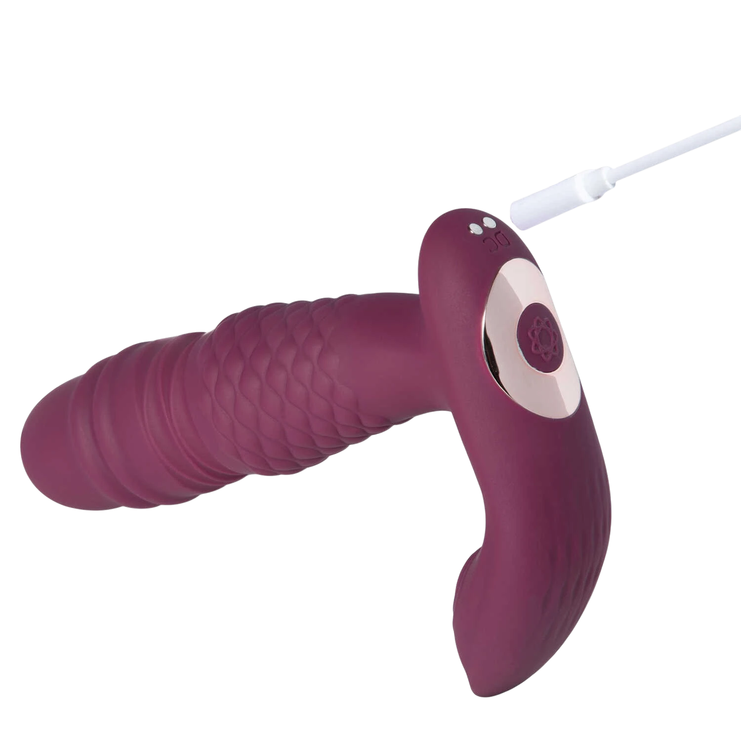 Vibrateur Ryder violet bordeaux avec câble de charge USB et boutons de contrôle sur la branche externe - Oh My God'Z