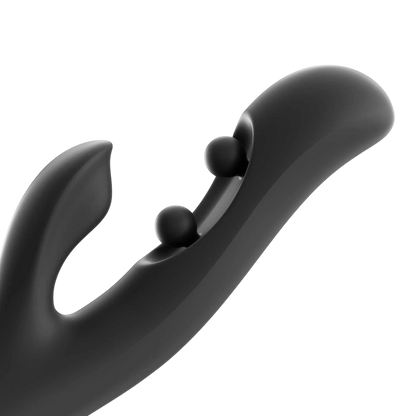 Détail des capteurs à double boule du vibromasseur rabbit Gem en silicone noir - Oh My God'Z