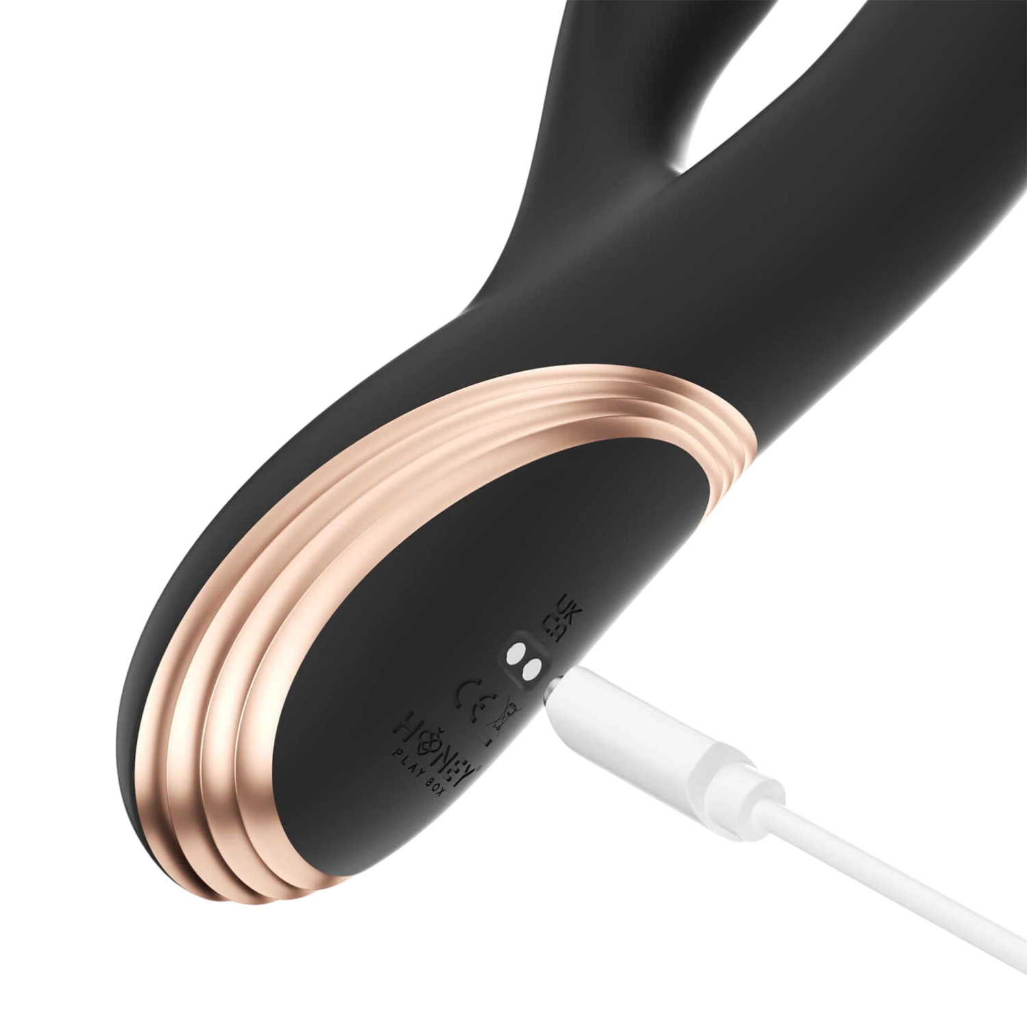 Port de charge USB du vibromasseur Gem noir avec anneaux or rose, rechargeable waterproof - Oh My God'Z