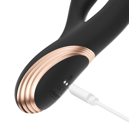 Port de charge USB du vibromasseur Gem noir avec anneaux or rose, rechargeable waterproof - Oh My God'Z