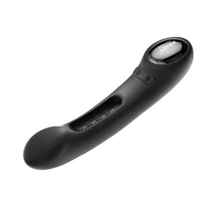 Vibromasseur Tempo noir vue rapprochee sur le bouton de controle et la base ergonomique - Oh My God'Z