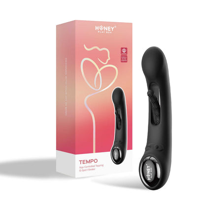 Vibromasseur G-spot Tempo noir avec capteurs de pression et sa boite rose gradient - Oh My God'Z