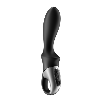 Vibromasseur USB Satisfyer Heat Climax noir en silicone avec trois boutons de commande argentes - Oh My God'Z