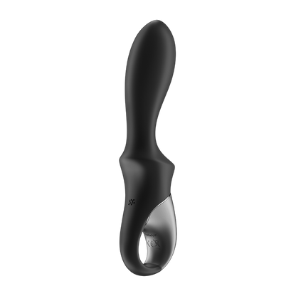 Vibromasseur chauffant Satisfyer Heat Climax noir silicone, vue arriere avec anneau et insert argente - Oh My God'Z