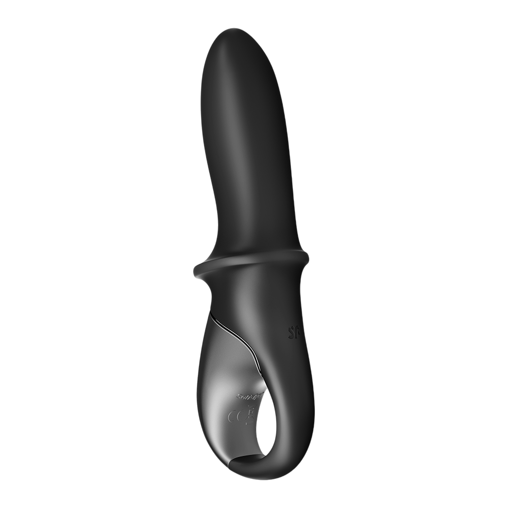 Vibromasseur chauffant Hot Passion Satisfyer noir silicone vu de cote avec anneau de prehension - Oh My God'Z
