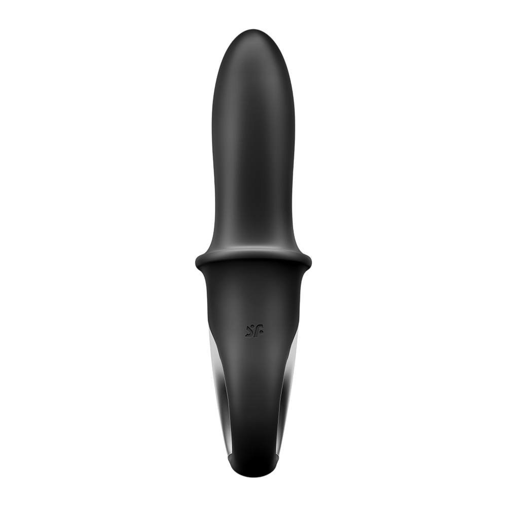Vibromasseur Hot Passion Satisfyer noir en silicone vu de dos, tige effilee et base a anneau - Oh My God'Z