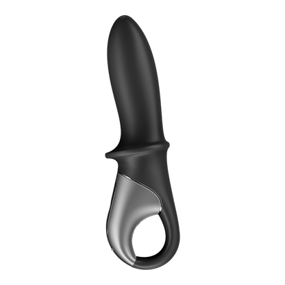 Vibromasseur anal Hot Passion Satisfyer noir en silicone, profil avec poignee anneau ergonomique - Oh My God'Z