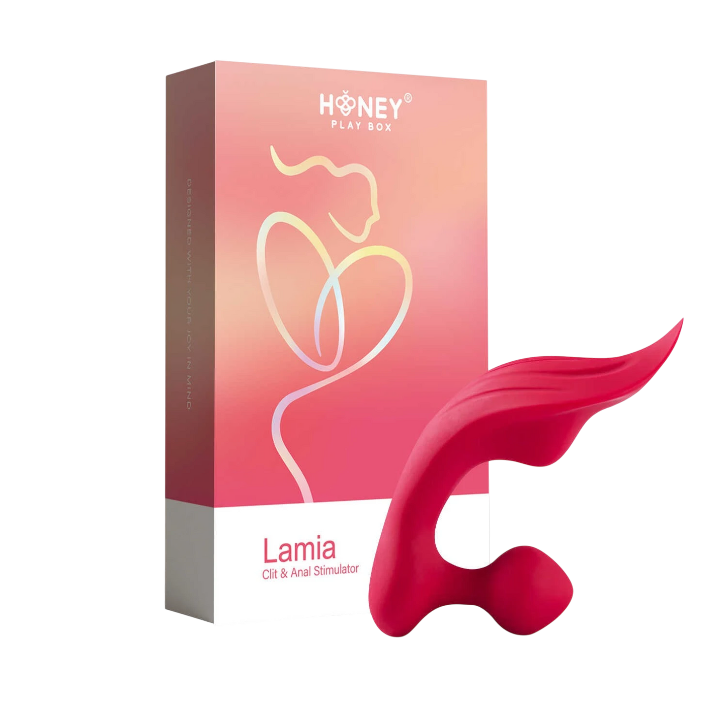 Vibromasseur Lamia rose en silicone avec boîte Honey Play Box sur fond blanc - Oh My God'Z