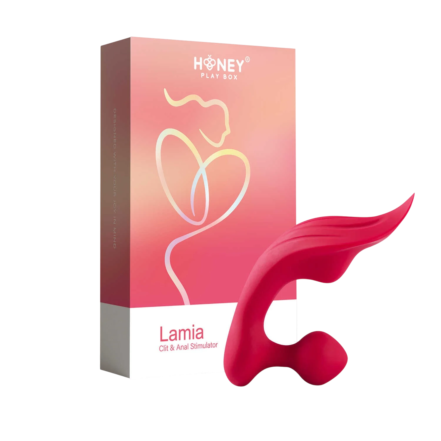 Vibromasseur Lamia rose en silicone avec boîte Honey Play Box sur fond blanc - Oh My God'Z