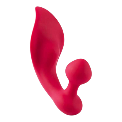 Vibromasseur double stimulation Lamia rose en silicone, vue de face sur fond blanc - Oh My God'Z