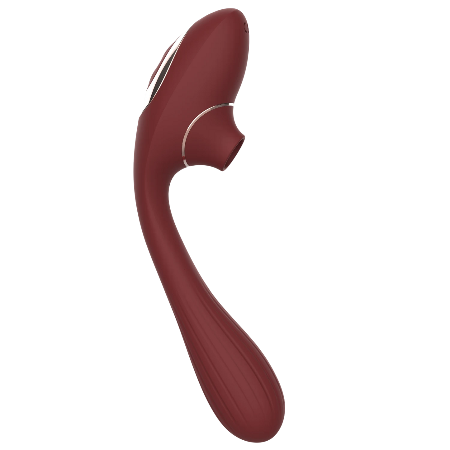 Vibromasseur 2-en-1 DINA bordeaux en silicone, forme courbée avec stimulateur clitoridien intégré - Oh My God'Z