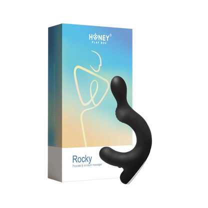 Vibromasseur prostate Rocky noir avec emballage Honey Play Box bleu et beige dégradé - Oh My God'Z