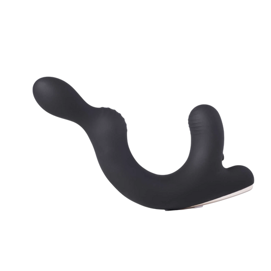 Masseur prostate et scrotum Rocky noir en silicone forme C avec anneau vue de côté - Oh My God'Z