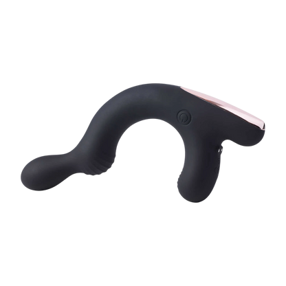 Stimulateur prostate et périnée Rocky noir forme ergonomique C vue en U base rose - Oh My God'Z