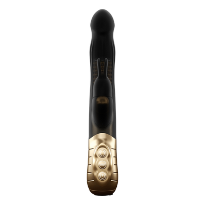 Vue latérale du vibromasseur rabbit Baby Rabbit 2.0 rechargeable avec câble USB et commandes dorées - Oh My God'Z
