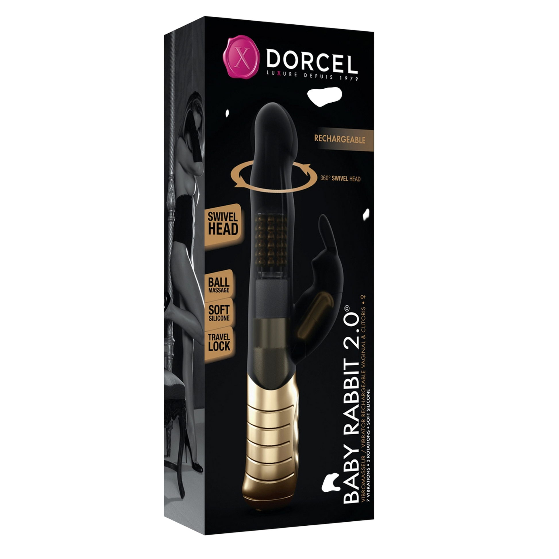 Packaging noir premium du vibromasseur Baby Rabbit 2.0 rechargeable de Dorcel - Oh My God'Z
