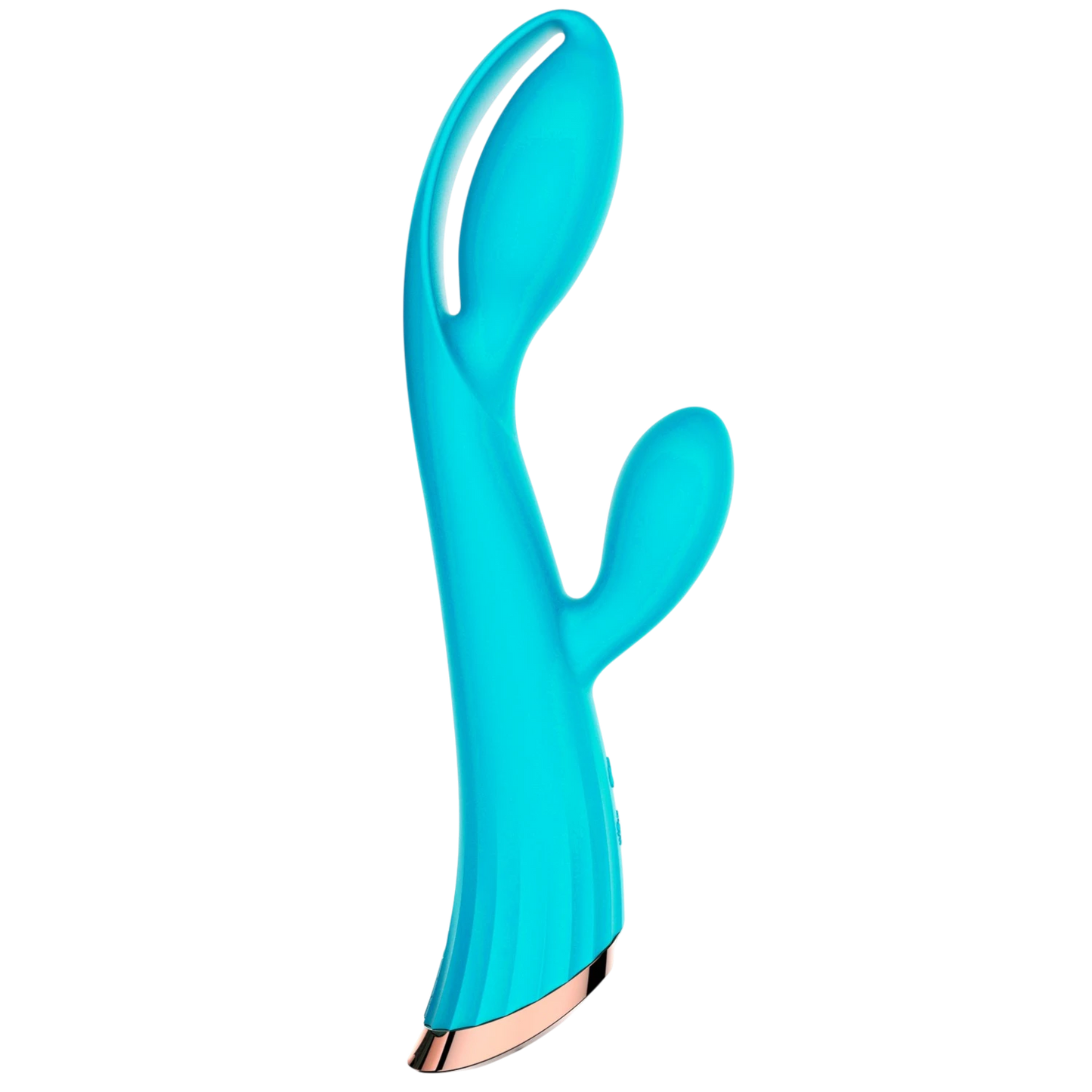 Vibromasseur rabbit bleu turquoise en silicone avec stimulateur clitoridien et base rosée - Oh My God'Z