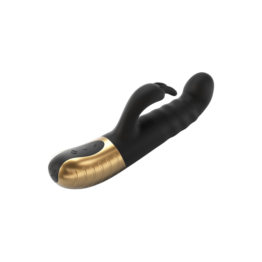 Vibromasseur rabbit G-Stormer noir et or avec stimulateur clitoridien et moteur linéaire - Oh My God'Z
