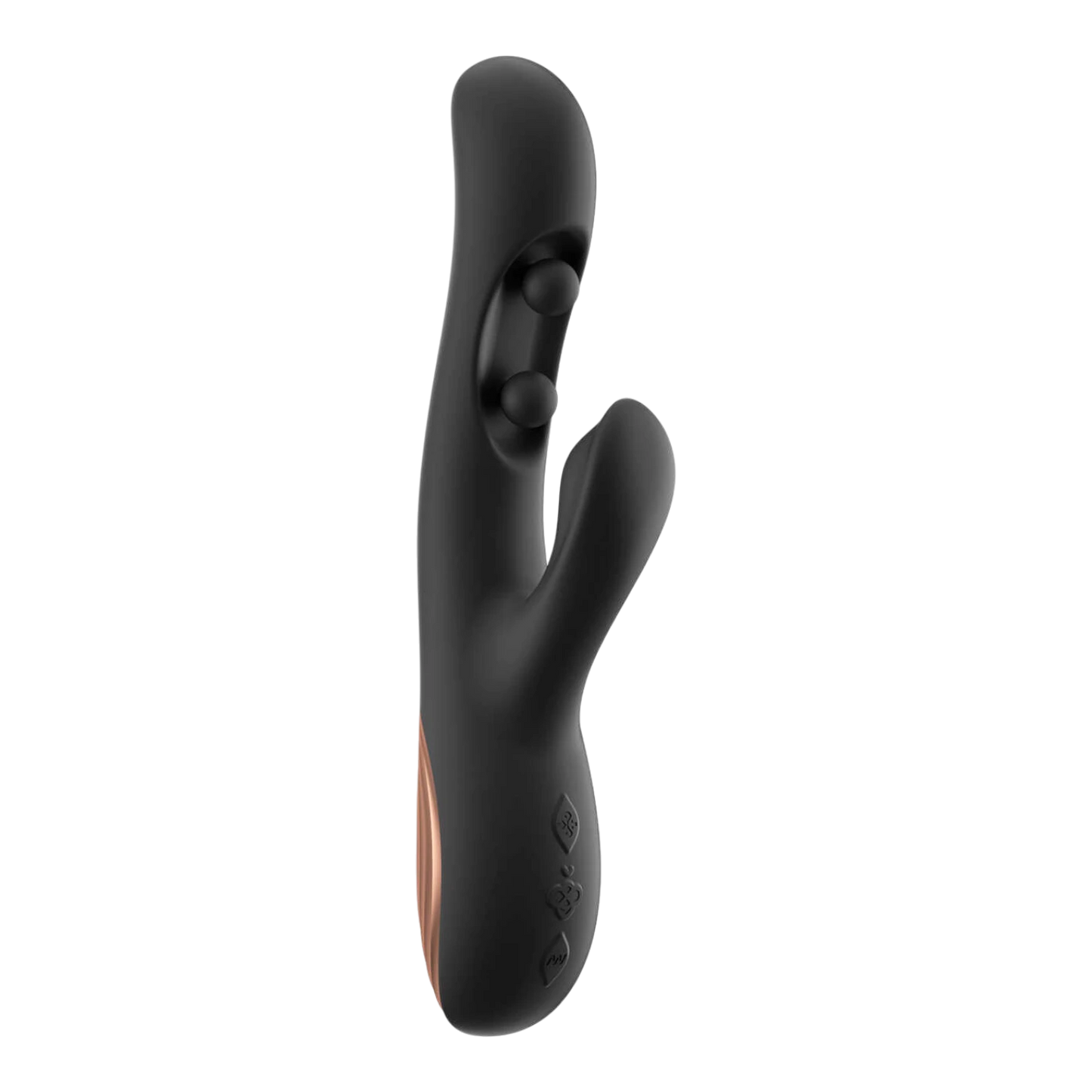 Vibromasseur rabbit Gem en silicone noir mat avec détails or rose, design ergonomique - Oh My God'Z