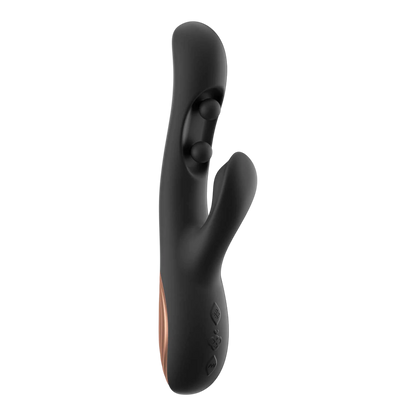 Vibromasseur rabbit Gem en silicone noir mat avec détails or rose, design ergonomique - Oh My God'Z