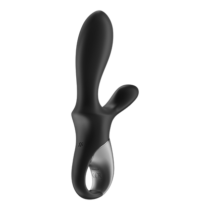 Vibromasseur rabbit chauffant Satisfyer noir silicone, stimulateur perinee et anneau de prise argente - Oh My God'Z