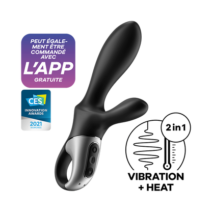 Vibromasseur rabbit Heat Climax+ Satisfyer noir en silicone avec badges App gratuite et CES 2021 - Oh My God'Z
