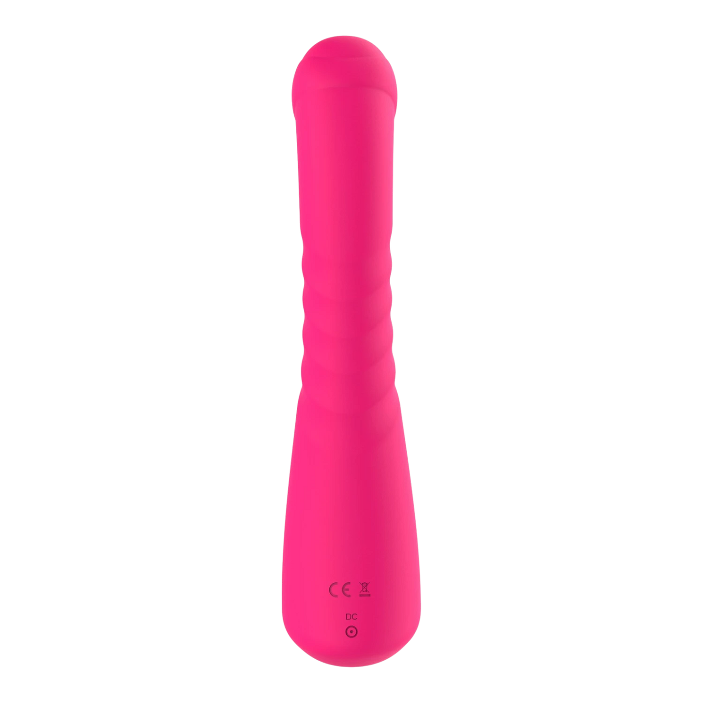 Vibromasseur rabbit rose vue arrière, texture lisse en silicone avec marquage CE et port de charge - Oh My God'Z