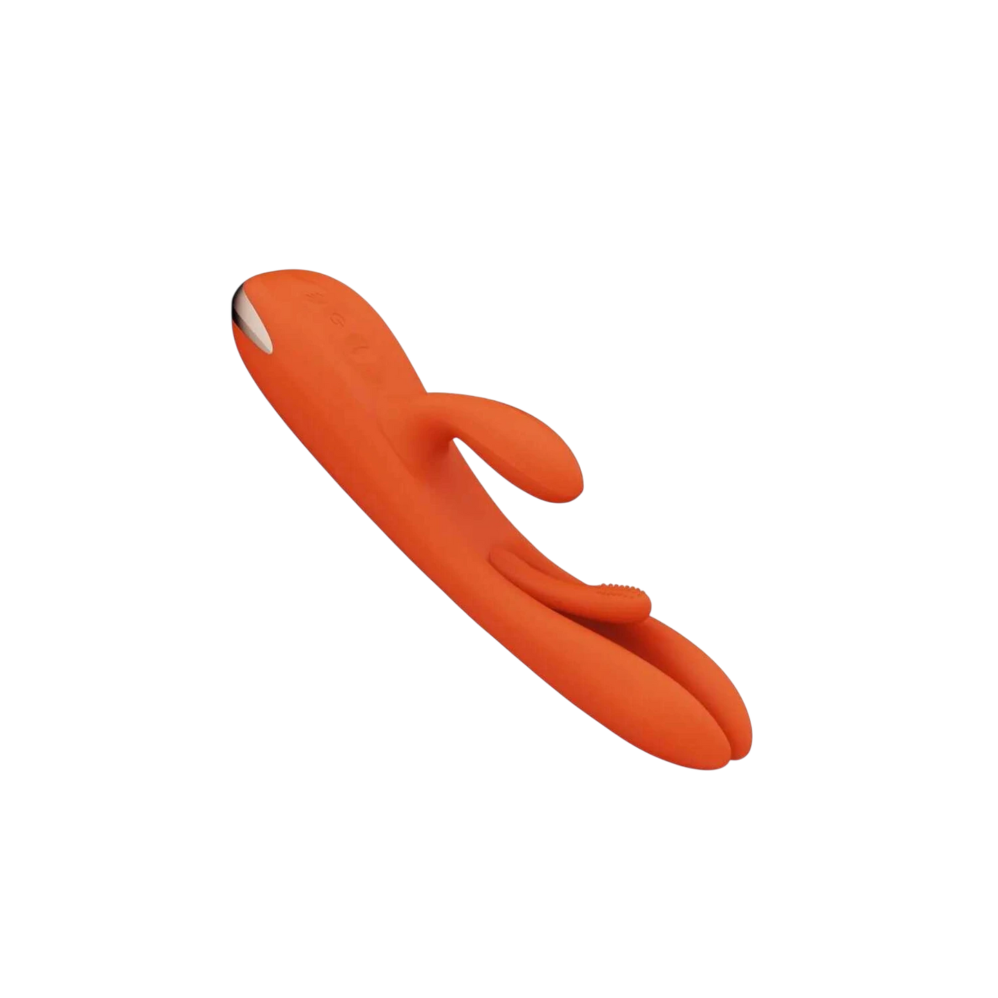 Vibromasseur rabbit Terri orange en silicone avec double stimulation et zone de tapotement - Oh My God'Z