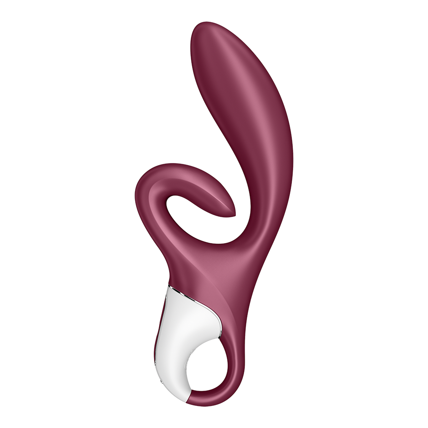 Vue latérale du vibromasseur rabbit Touch Me Satisfyer avec tige flexible et stimulateur externe - Oh My God'Z