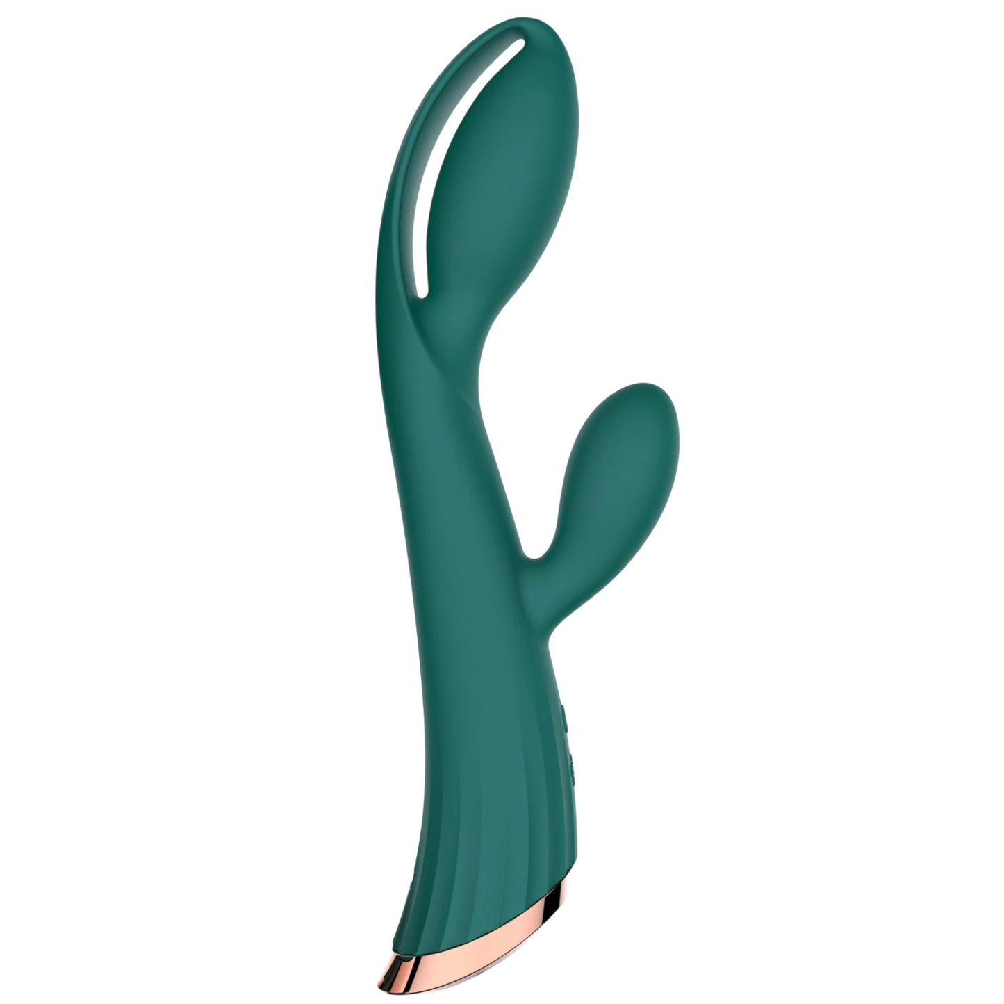 Vibromasseur rabbit vert émeraude avec stimulateur clitoridien et détails cuivrés rose gold - Oh My God'Z
