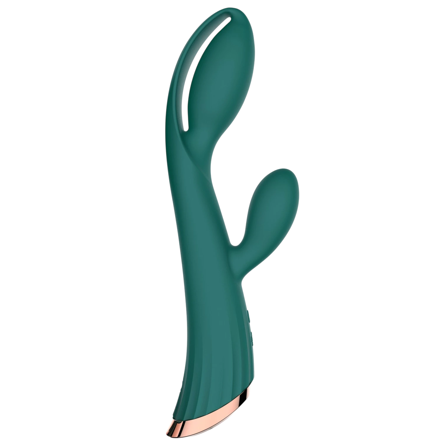 Vibromasseur rabbit vert émeraude avec stimulateur clitoridien et détails cuivrés rose gold - Oh My God'Z
