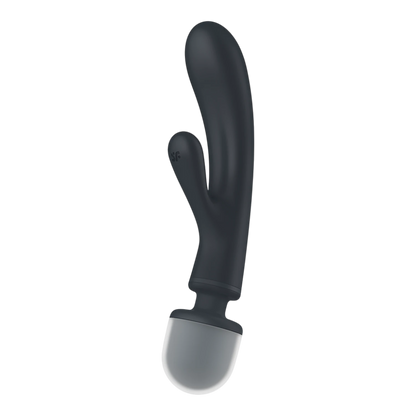 Angle latéral du vibromasseur Triple Lover noir montrant double stimulation et design ergonomique - Oh My God'Z