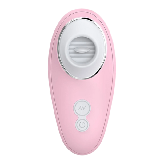 Vue de face du stimulateur rose à langue vibrante avec deux boutons de controle en silicone - Oh My God'Z