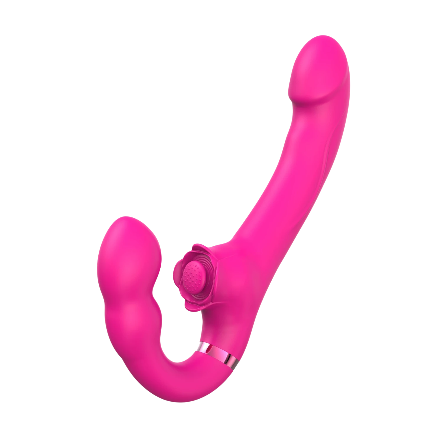 Vibromasseur strap-on triple stimulation rose fuchsia en silicone médical avec télécommande - Oh My God'Z