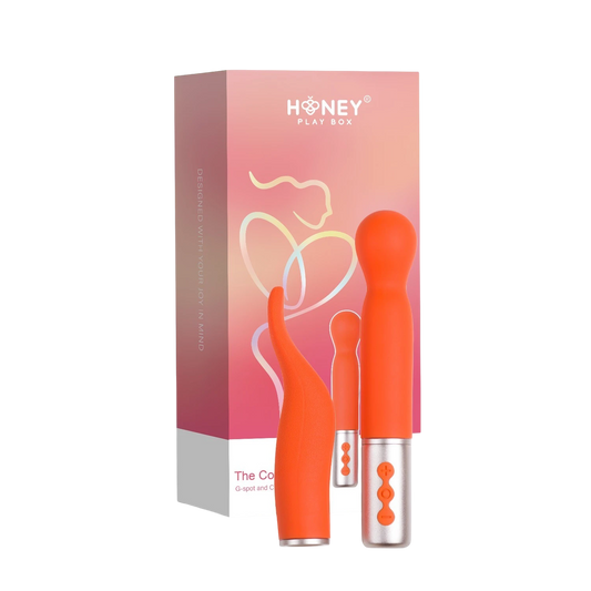 Vibromasseur à têtes interchangeables orange avec boîtier rose Honey Play Box collection The Naughty - Oh My God'Z