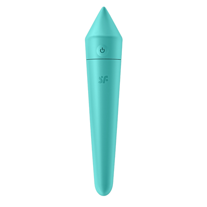 Vibromasseur connecte Satisfyer Ultra Power Bullet 8 turquoise en silicone, pointe aplatie et bouton on/off - Oh My God'Z