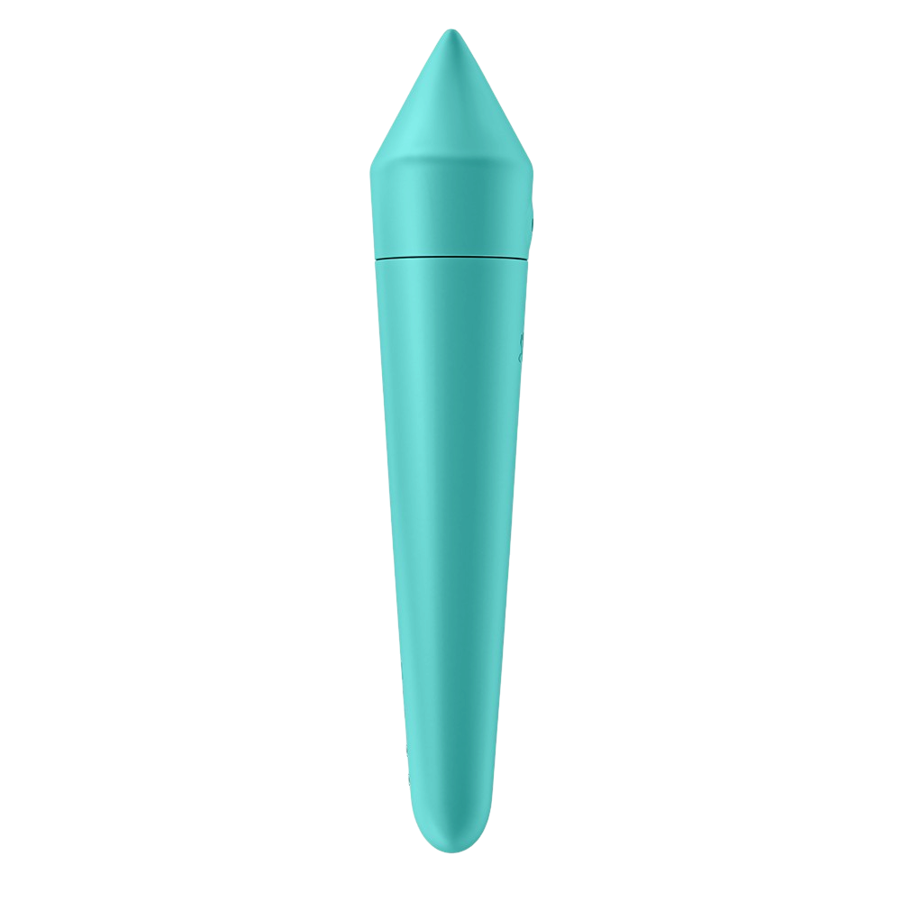 Vibromasseur connecte Satisfyer Ultra Power Bullet 8 turquoise vu de profil, corps lisse en silicone - Oh My God'Z