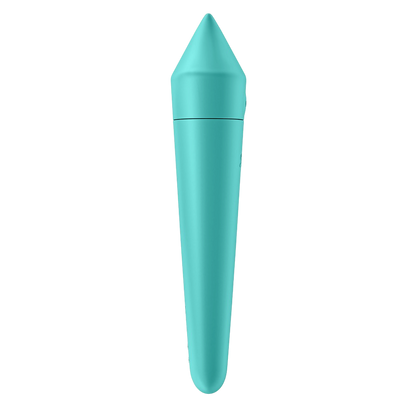 Vibromasseur connecte Satisfyer Ultra Power Bullet 8 turquoise vu de profil, corps lisse en silicone - Oh My God'Z