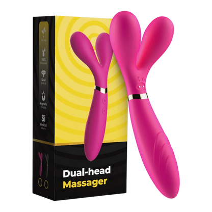Vibromasseur wand rose en forme de Y avec boîte, design dual flexible et anneau argenté - Oh My God'Z