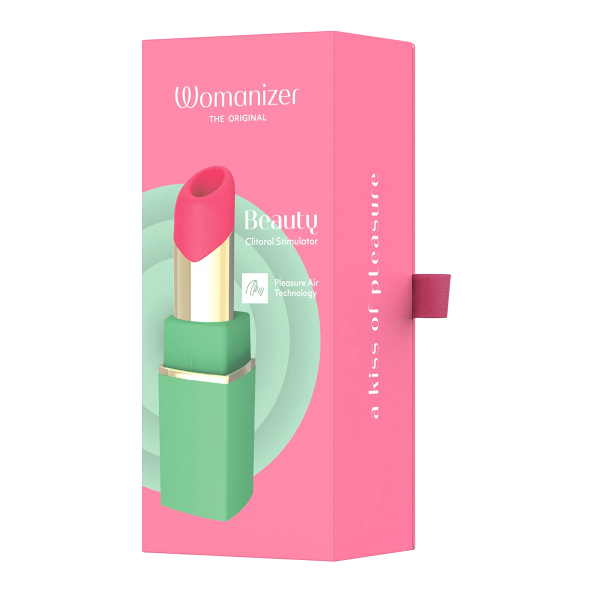 Boite rose du Womanizer Beauty vert, stimulateur clitoridien Pleasure Air, emballage de la marque - Oh My God'Z