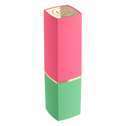 Womanizer Beauty vert ferme avec capuchon rose et liseret dore, design compact de rouge a levres - Oh My God'Z