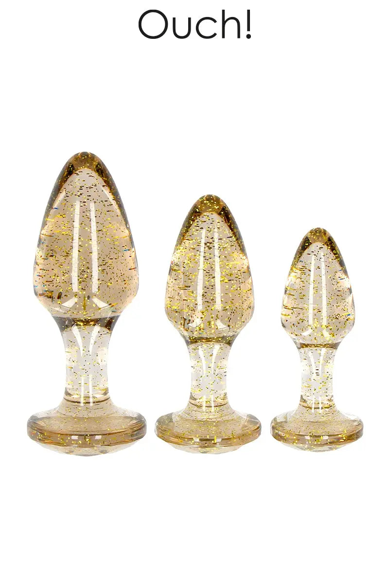 Oh My God'Z - sextoys - Set 3 plugs pailletés dorés en acrylique - plug  - anal