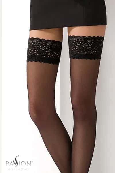 Oh My God'Z - Bas autofixants noirs voile et jarretière dentelle - Passion